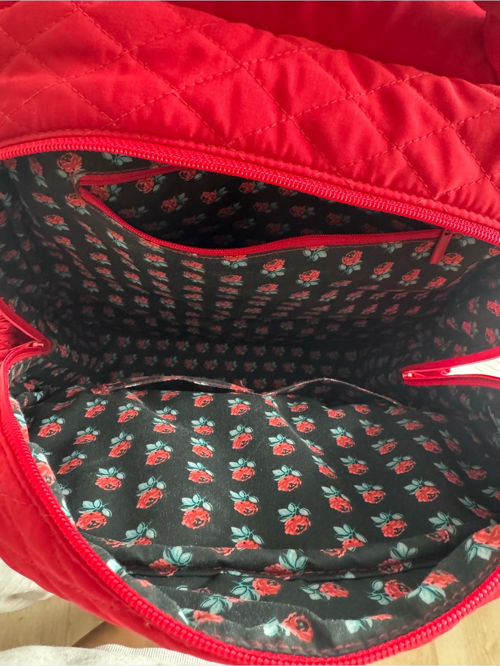 Vera Bradley Large Red Quilted Campus Backpack - Picture 3 of 6